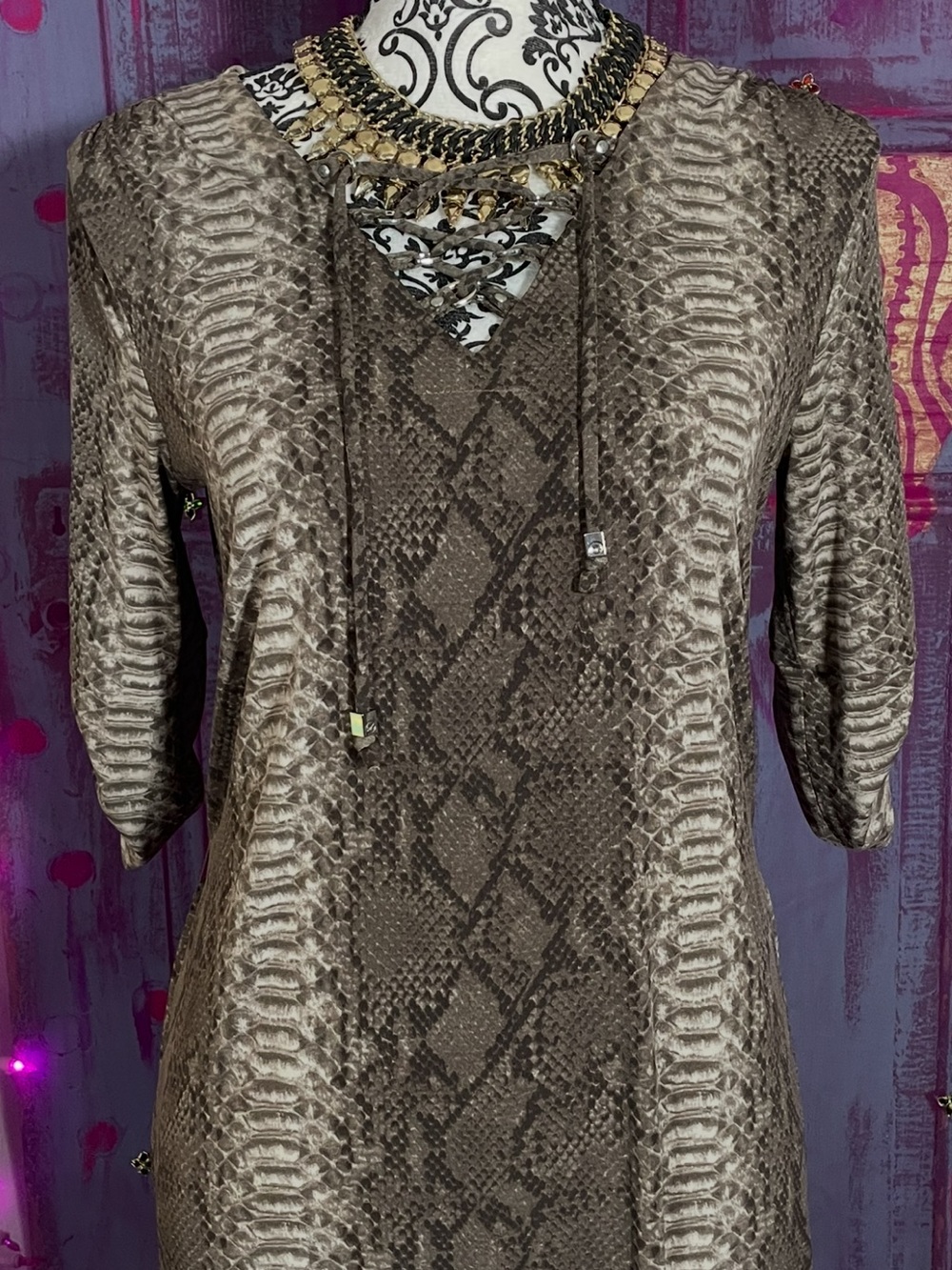 Michael Kors Taupe Snake-Print V-Neck Tunic